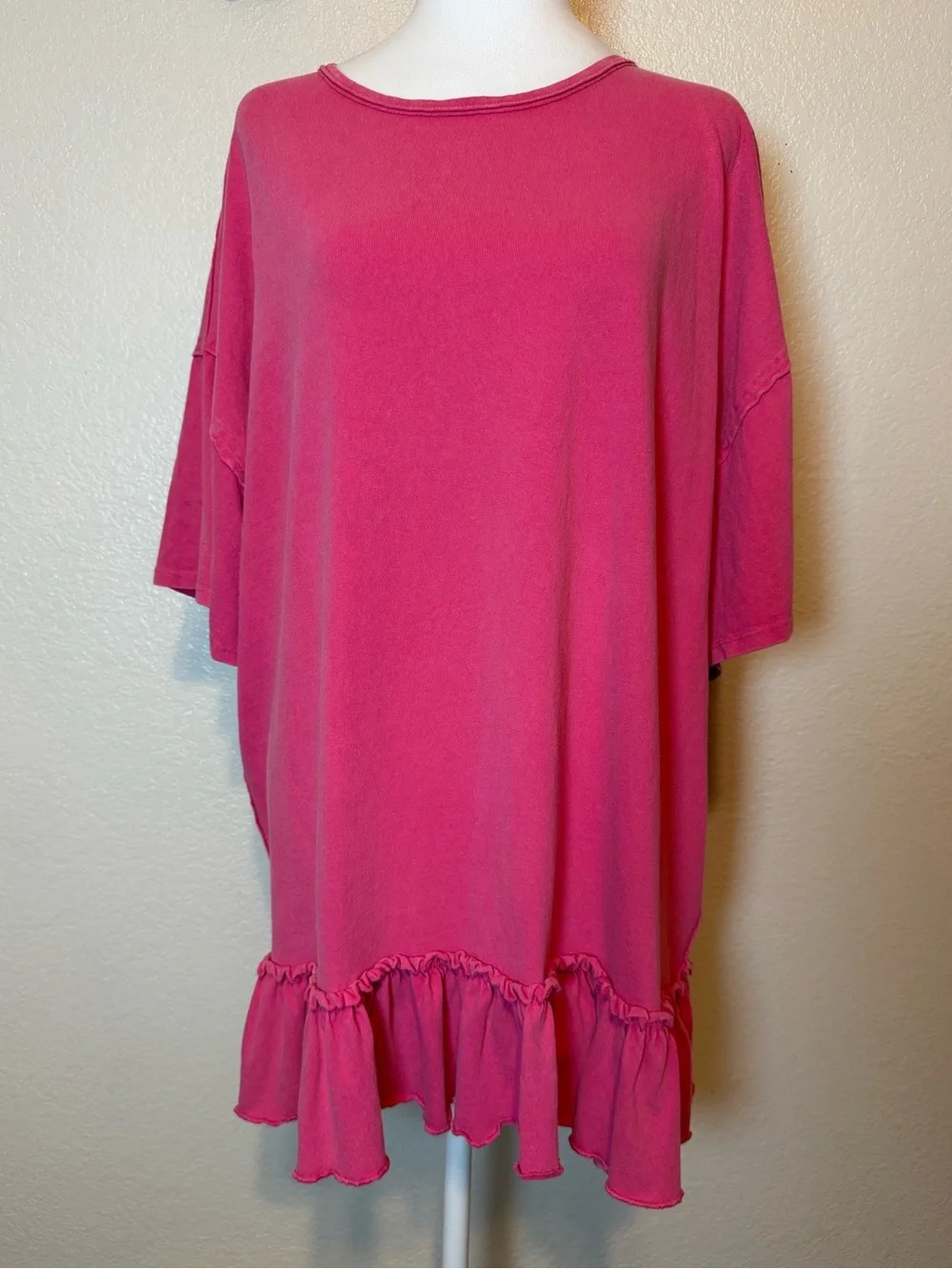 Free People We The Free Why Yes Ruffle Hem Tee Shirt Hot Pink Medium